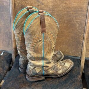 Rustic Brown and Blue Cowboy Boots